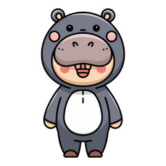 Wall Mural - Cute Cartoon Hippopotamus Character in Cheerful Costume Design