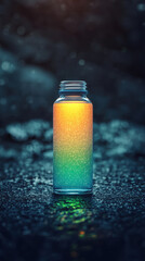 Canvas Print - transparent bottle filled with vibrant gradient liquid, glowing softly