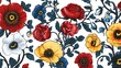 © Mukmin - Vibrant Red Yellow Blue Flowers Blooming White Background