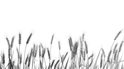 Naklejka na meble Wheat ears in monochrome against a clean white background highlighting nature's harvest and agricultural beauty.