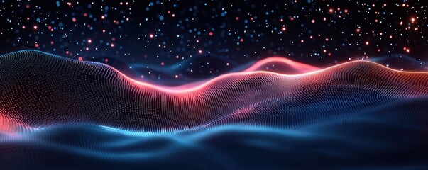 Wall Mural - futuristic digital abstract landscape background with neon waves and ambient lighting