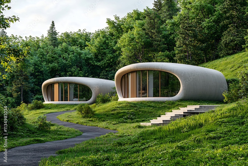 Sustainable Eco Friendly 3D Printed Modular Homes in Lush Forest ...