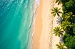 © Lilly - Top view of paradise beach with palm trees and ocean.