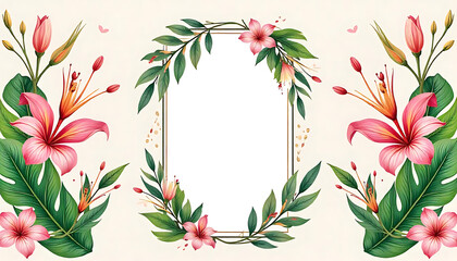 set of tropical floral watecolor. tropical flower, tropical leaves. tropical poster, invitation flor