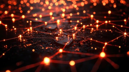 Fototapete - The image represents a detailed network topology with various interconnected nodes, highlighting the complexity of networks. The design is structured and visually organiz