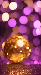 Wall Mural - Purple bokeh abstract celebration glitter holiday confetti wallpaper texture gold background light christmas bokeh