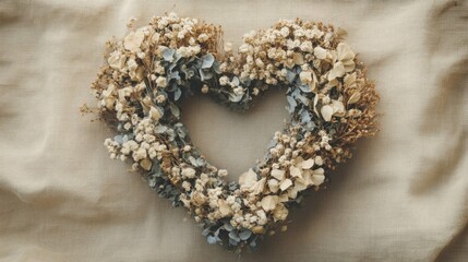 Wall Mural - Dried Flower Heart Shaped Wreath on Fabric