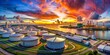 © Sirinporn - Large Oil Terminal Operations with Storage Tanks and Vessels in a Scenic Coastal Setting, Featuring Dramatic Sky and Open Space for Text Overlay