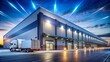 © Sirinporn - Long Exposure of a Modern Distribution Center Warehouse at Night, Showcasing Architectural Design and Efficient Logistics in an Urban Setting With LED Lighting and Motion Trails