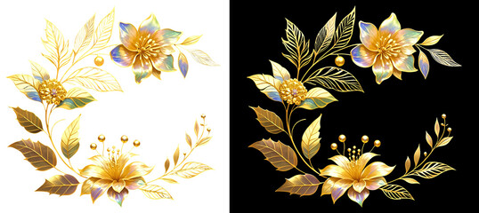 A Luxurious Bouquet of Golden Flowers and Leaves png clipart cutout transparent isolated