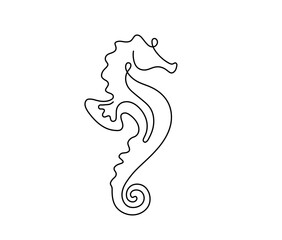 Wall Mural - vector isolated one single line seahorse doodle tattoo sketch colorless black and white contour line