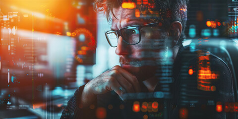 Man Reviewing Digital Code on Computer Screen
