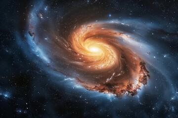 Wall Mural - a breathtaking spiral galaxy glows with golden hues and vibrant colors, surrounded by scattered star