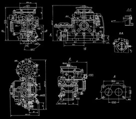 Wall Mural - engine carburetor of cargo vehicle. engineering mechanical drawing of automotive device. industrial 