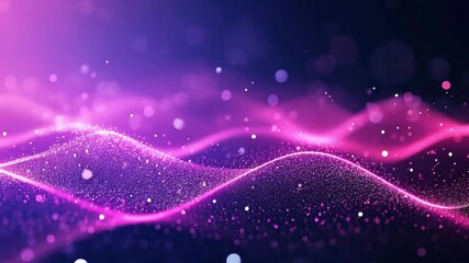 Wall Mural - Purple glowing energy wave particles flowing in abstract motion for futuristic visualization.