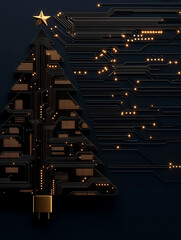 Wall Mural - A Christmas tree and light design with technical elements such as circuits.
