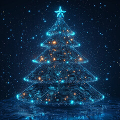 Wall Mural - A Christmas tree and light design with technical elements such as circuits.