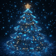 Wall Mural - A Christmas tree and light design with technical elements such as circuits.
