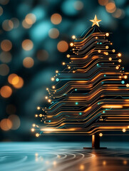 Wall Mural - A Christmas tree and light design with technical elements such as circuits.