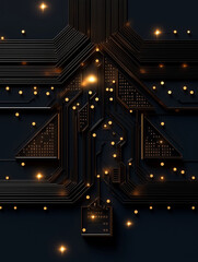Wall Mural - A Christmas tree and light design with technical elements such as circuits.