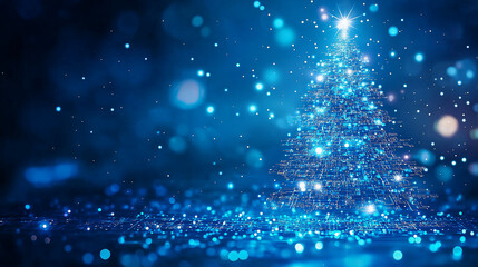 Wall Mural - A Christmas tree and light design with technical elements such as circuits.