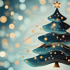 Wall Mural - A Christmas tree and light design with technical elements such as circuits.