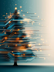 Wall Mural - A Christmas tree and light design with technical elements such as circuits.