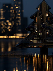 Wall Mural - A Christmas tree and light design with technical elements such as circuits.
