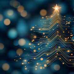 Wall Mural - A Christmas tree and light design with technical elements such as circuits.