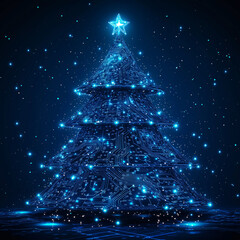 Wall Mural - A Christmas tree and light design with technical elements such as circuits.