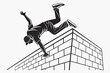 © BDB_Graphics - Parkour JumpingA figure mid-air, performing a vault or leap over a wall, emphasizing dynamic movement and urban agility vector silhouette on a white background