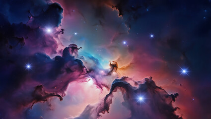 Wall Mural - Vibrant Nebula in Outer Space - Cosmic Beauty, abstract wave pattern, digital artwork, vibrant gradient design, pink and teal gradient, dynamic wave lines, modern digital art, flowing lines artwork