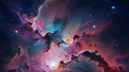 Wall Mural - Vibrant Nebula in Outer Space - Cosmic Beauty, abstract wave pattern, digital artwork, vibrant gradient design, pink and teal gradient, dynamic wave lines, modern digital art, flowing lines artwork