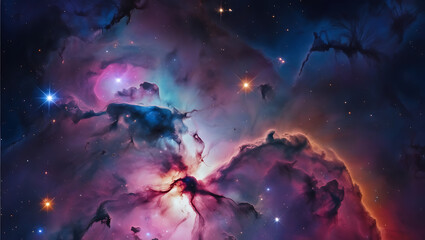 Wall Mural - Vibrant Nebula in Outer Space - Cosmic Beauty, abstract wave pattern, digital artwork, vibrant gradient design, pink and teal gradient, dynamic wave lines, modern digital art, flowing lines artwork