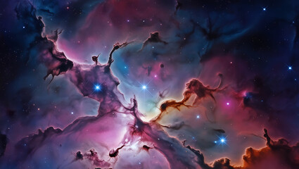 Wall Mural - Vibrant Nebula in Outer Space - Cosmic Beauty, abstract wave pattern, digital artwork, vibrant gradient design, pink and teal gradient, dynamic wave lines, modern digital art, flowing lines artwork