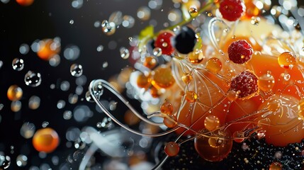 Wall Mural - Close up of a dessert with a lot of fruit and a lot of water droplets