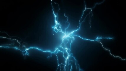Electric plasma discharge and lightning effect on dark background, Dramatic blue energy visualization concept