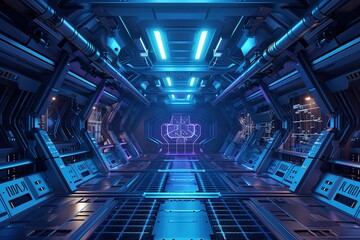 Wall Mural - futuristic space station with a blue interior