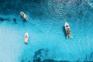 Wall Mural - drone view of a motor boats and yacht. luxury transportation. vacationing people. vacation and holid