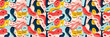 © Irina - Paper cut-out patterns, layered and textured, playful and colorful. Background, seamless pattern.
