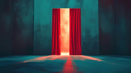 Poster - Theater stage opening with red velvet curtains. Velvet. Illustration