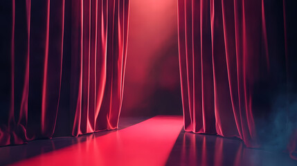 Poster - Theater stage opening with red velvet curtains. Velvet. Illustration