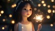© yoga - A young girl holding a sparkler, surrounded by glowing lights, evoking wonder and joy.
