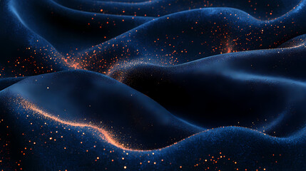 Wall Mural - an image of sapphire blue velvet fabric with embedded rose gold light particles and tiny stars, evok
