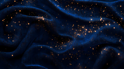 Wall Mural - an image of sapphire blue velvet fabric with embedded rose gold light particles and tiny stars, evok