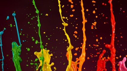 Poster - Super Slow Motion of Flying Colored Splashes, Isolated on Dark Background. Filmed on High Speed Cinema Camera, 1000fps.