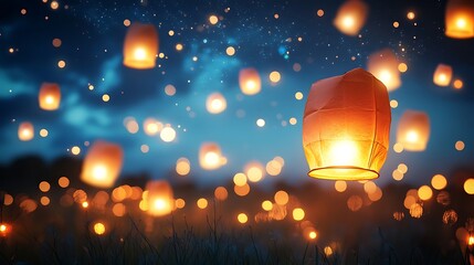 Canvas Print - countryside new year celebrations abstract background with defocused bokeh lights in an open meadow,