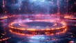 © ProStockGallery - Futuristic Sci-Fi Platform with Glowing Edges and Particle Effects on Dark Background.