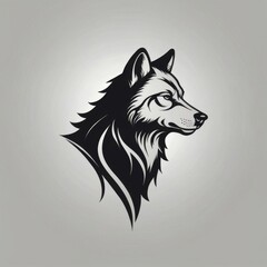  A black and white illustration of a wolf's head.