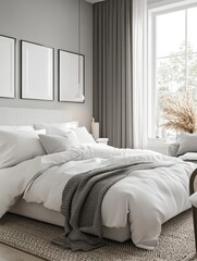 Wall Mural - Interior of white and gray cozy bedroom